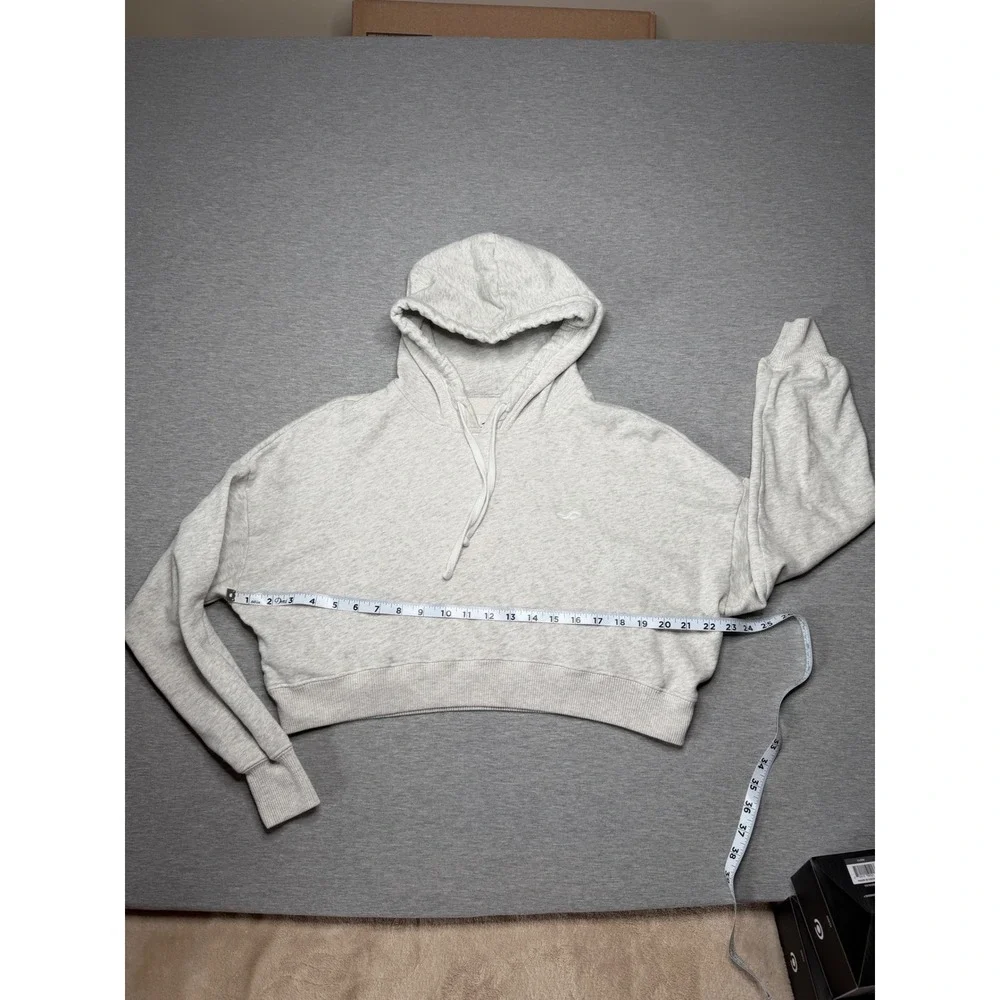 Hollister Womens Cropped Hoodie Light Grey‎ Heather Embroidered Logo XS